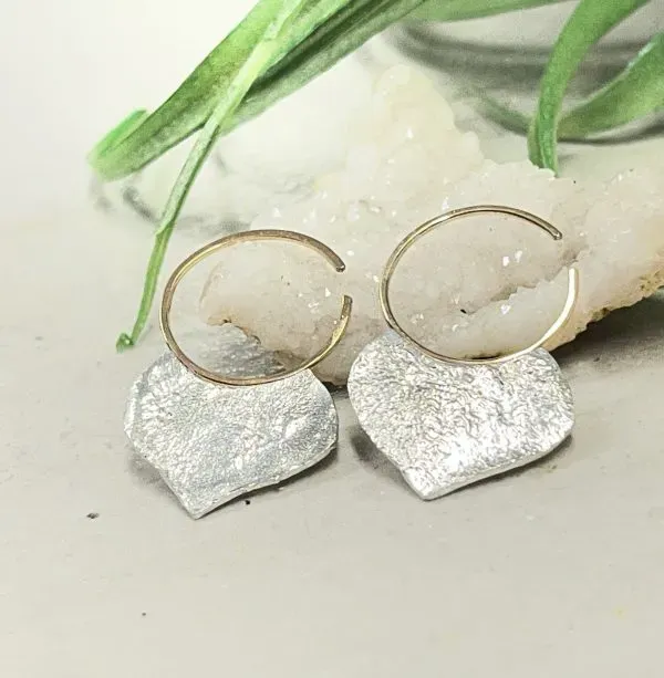 Mixed Metal Leaf Hoops - Laurel earrings
