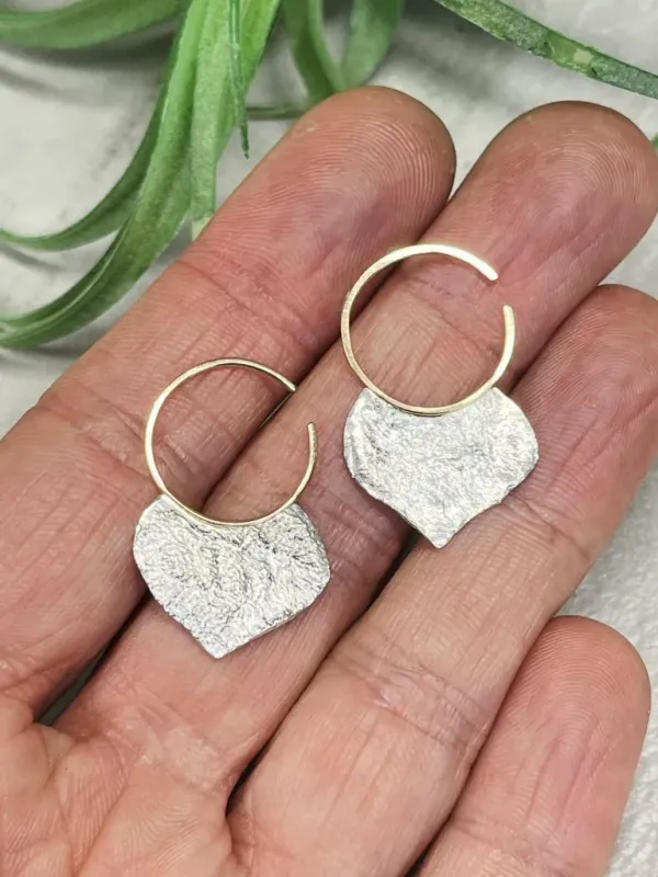 Mixed Metal Leaf Hoops - Laurel earrings