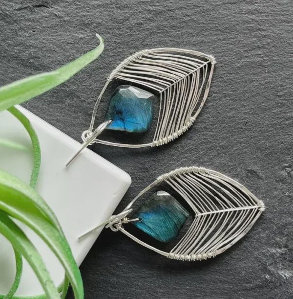 Sterling Silver Labradorite Feather Earrings