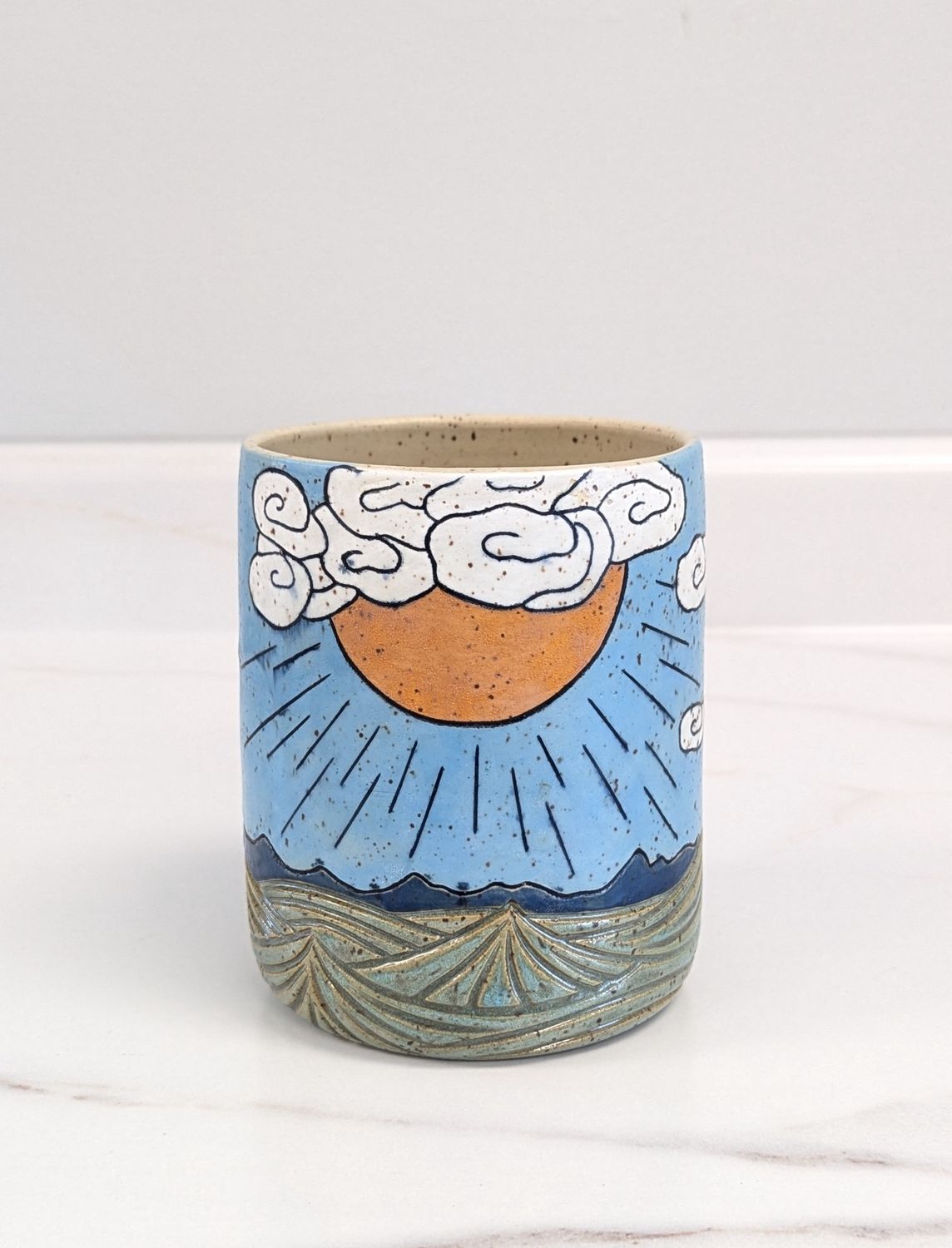 Carved Sun Utensil Holder/Vase