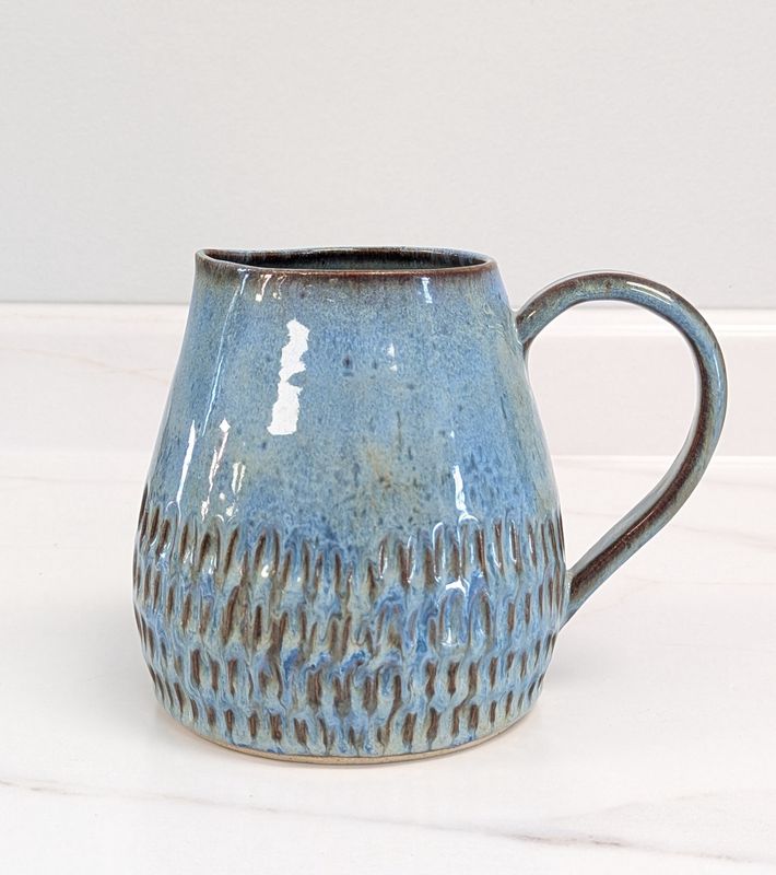 Carved Blue Pitcher/Vase