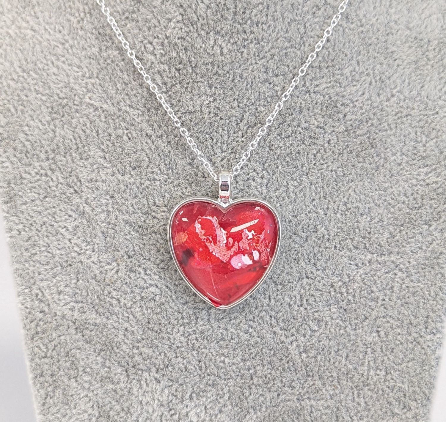 Red Alcohol Ink Heart Necklace