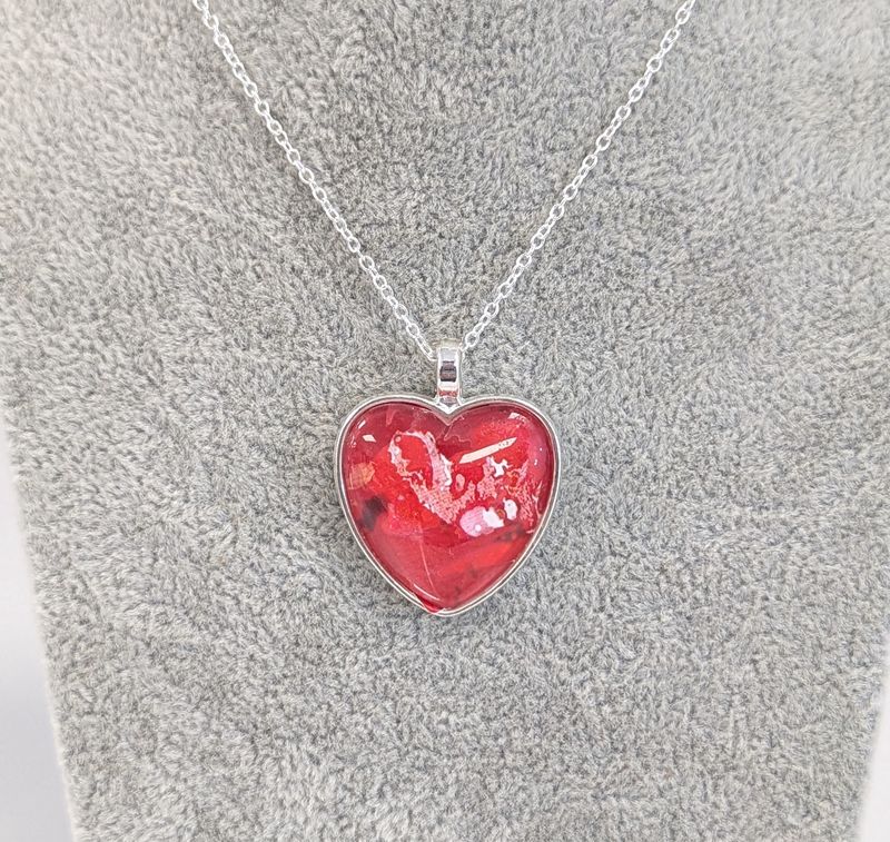 Red Alcohol Ink Heart Necklace