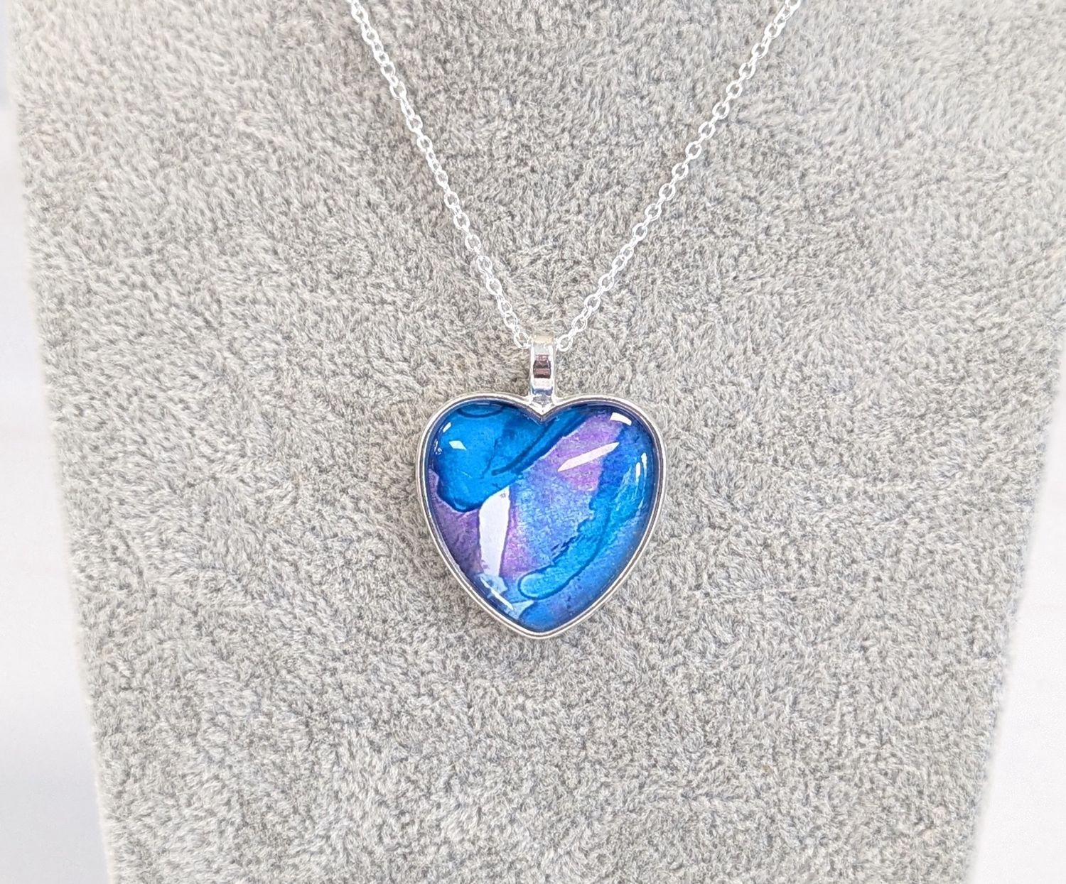 Purple Alcohol Ink Heart Necklace
