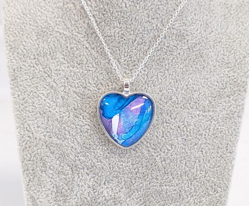 Purple Alcohol Ink Heart Necklace