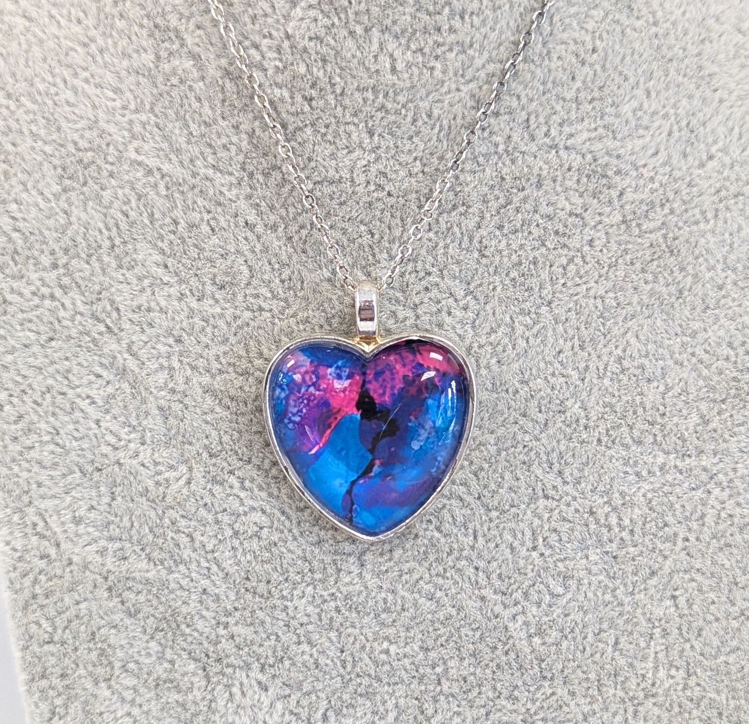 Pink and Purple Alcohol Ink Heart Necklace