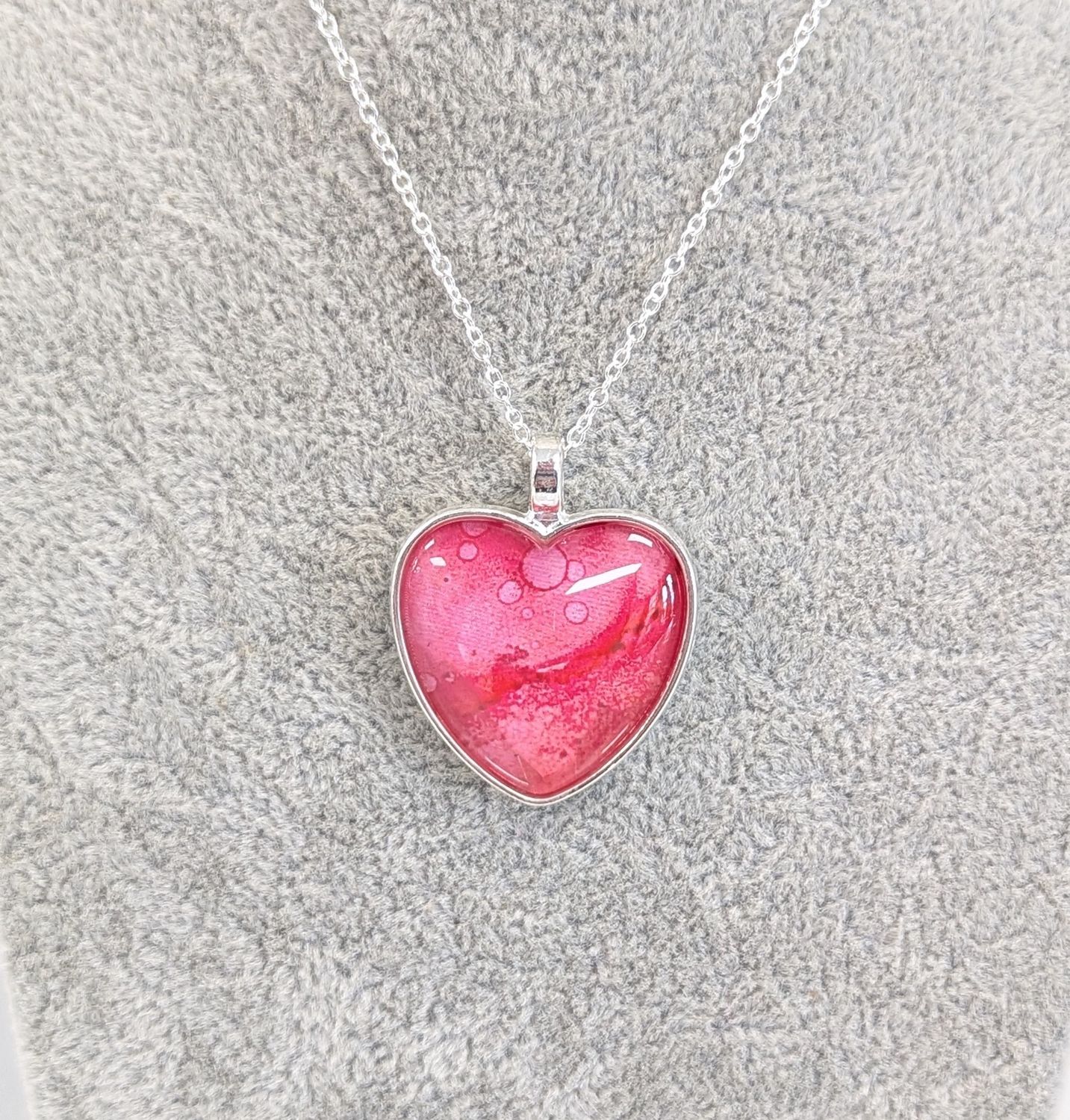 Pink Alcohol Ink Heart Necklace