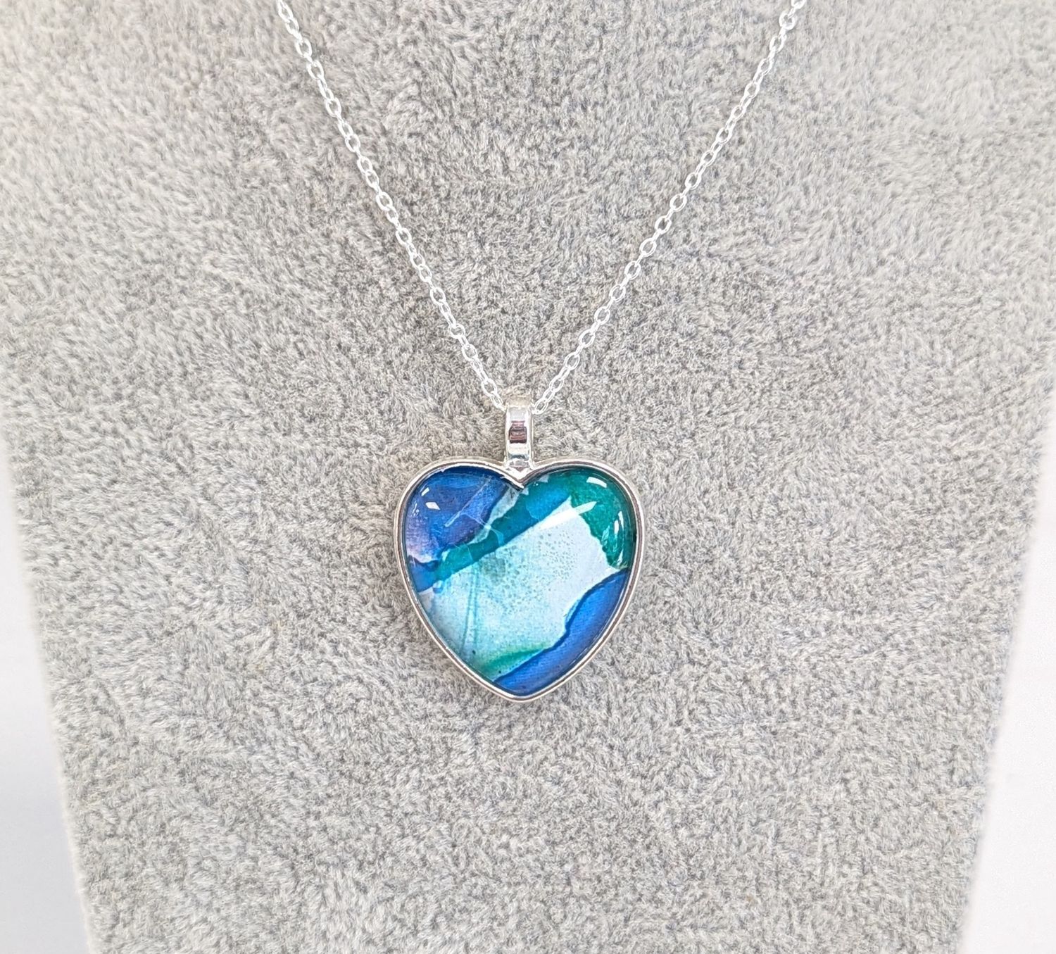 Green Alcohol Ink Heart Necklace