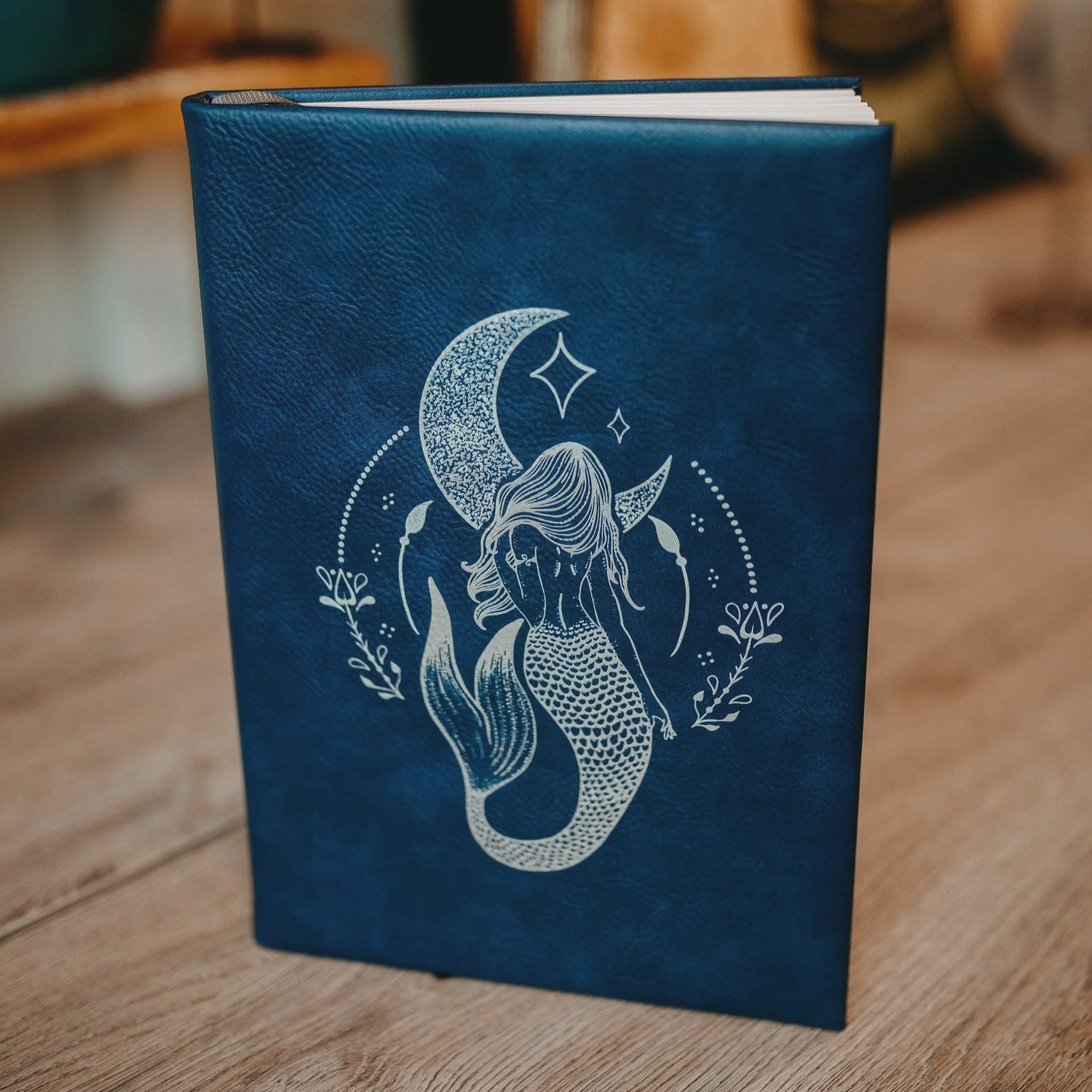 Silver Engraved Celestial Mermaid Indigo Blue Journal