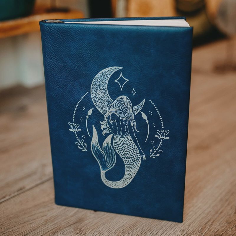 Silver Engraved Celestial Mermaid Indigo Blue Journal