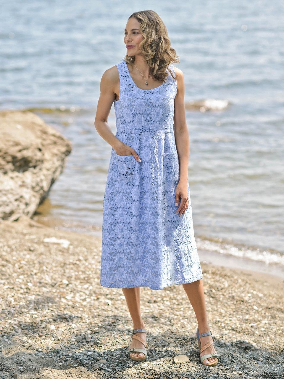 Ariel's Eyelet Porch Dress - Blue