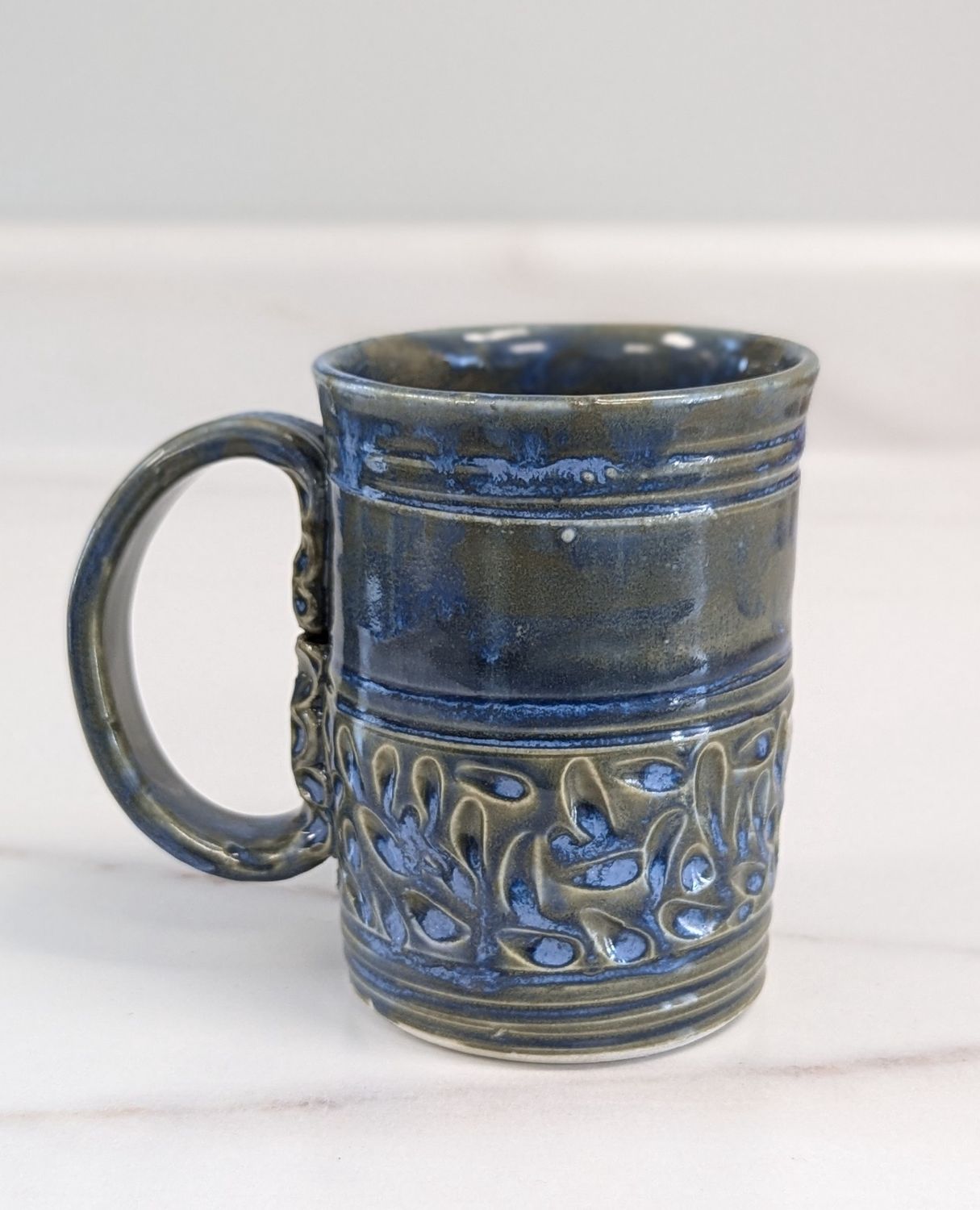 Carved Blue and Green Mug