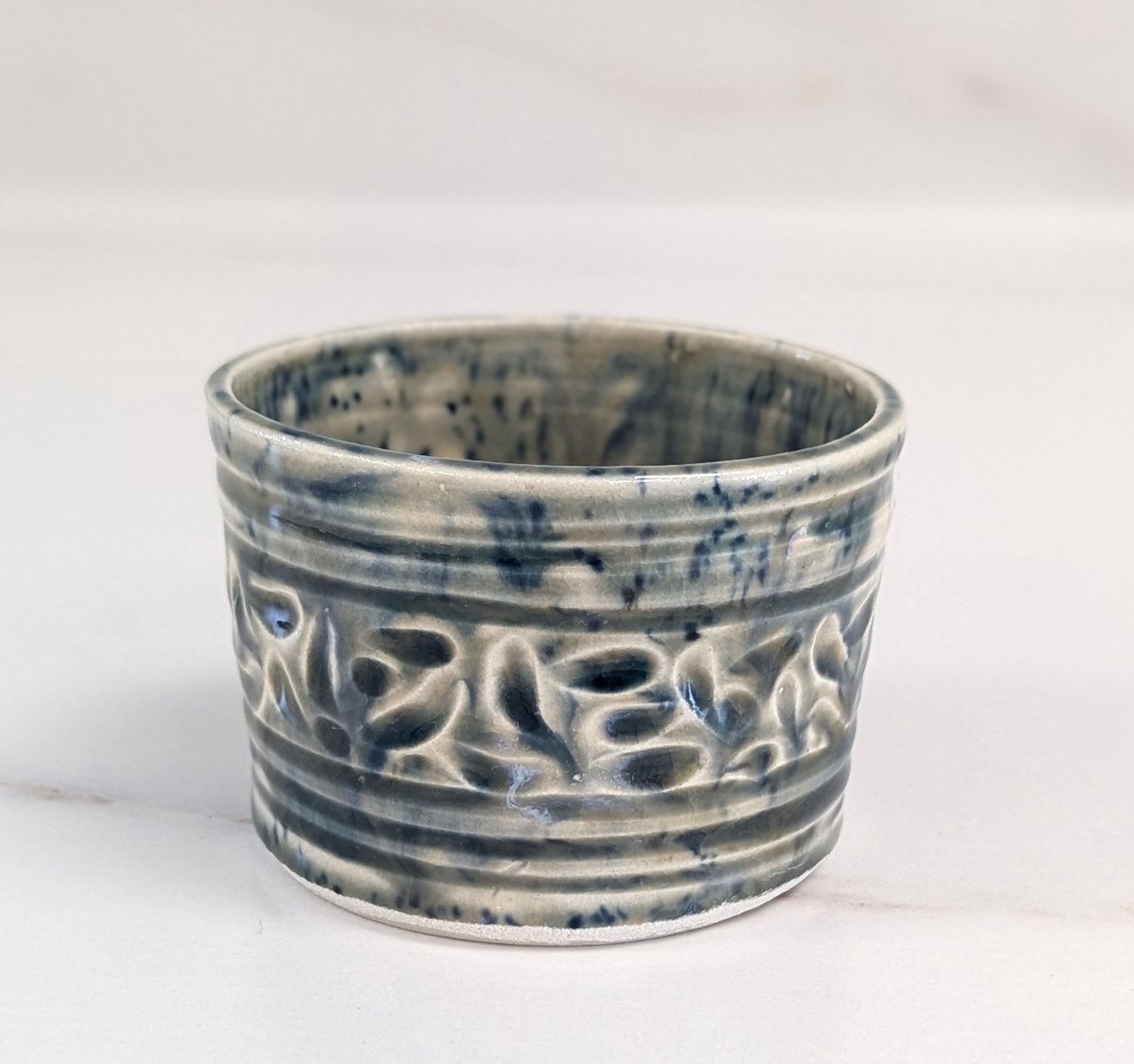 Small Slate and Cream Carved Dish