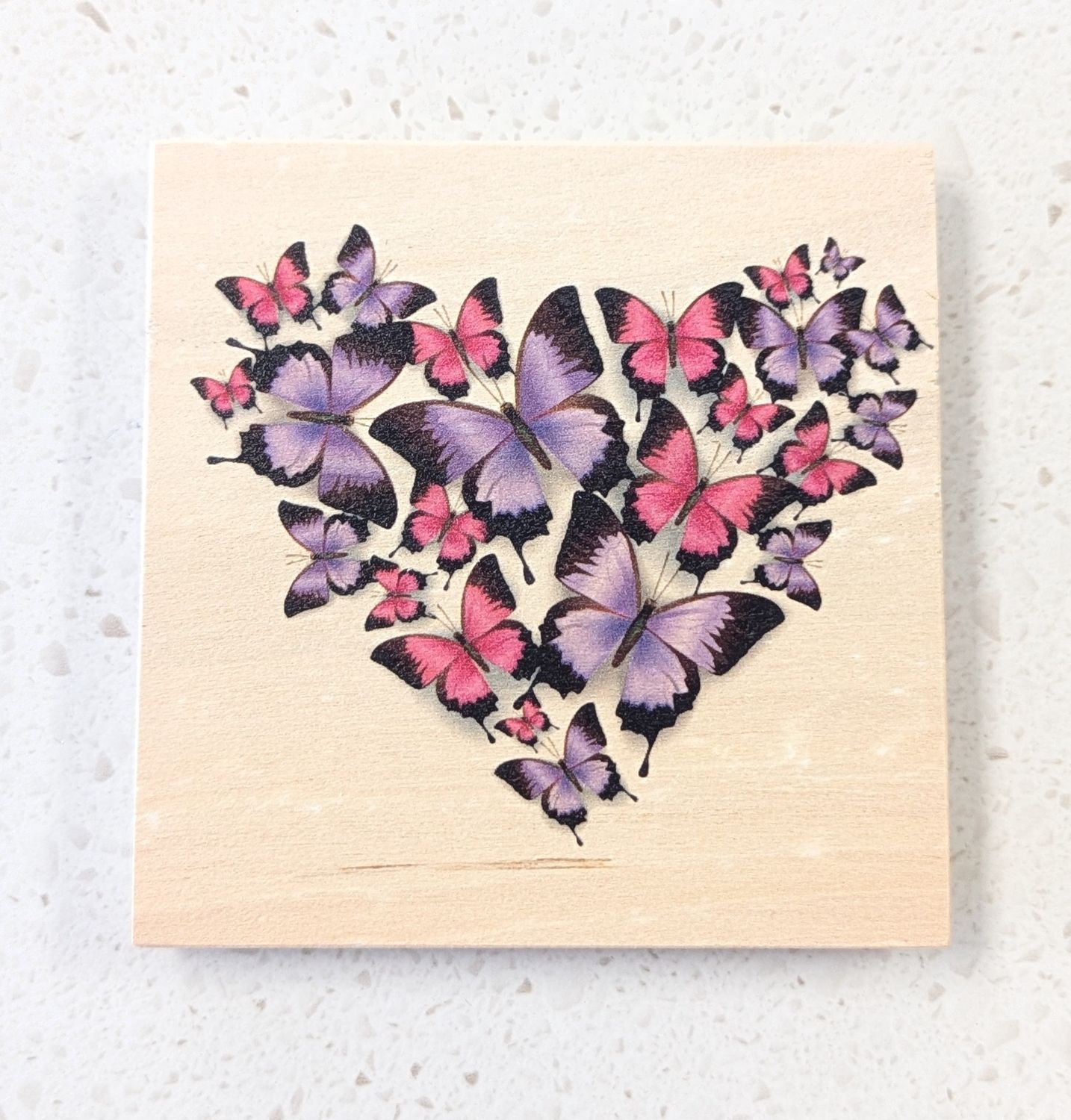 Butterfly Heart Wood Coaster