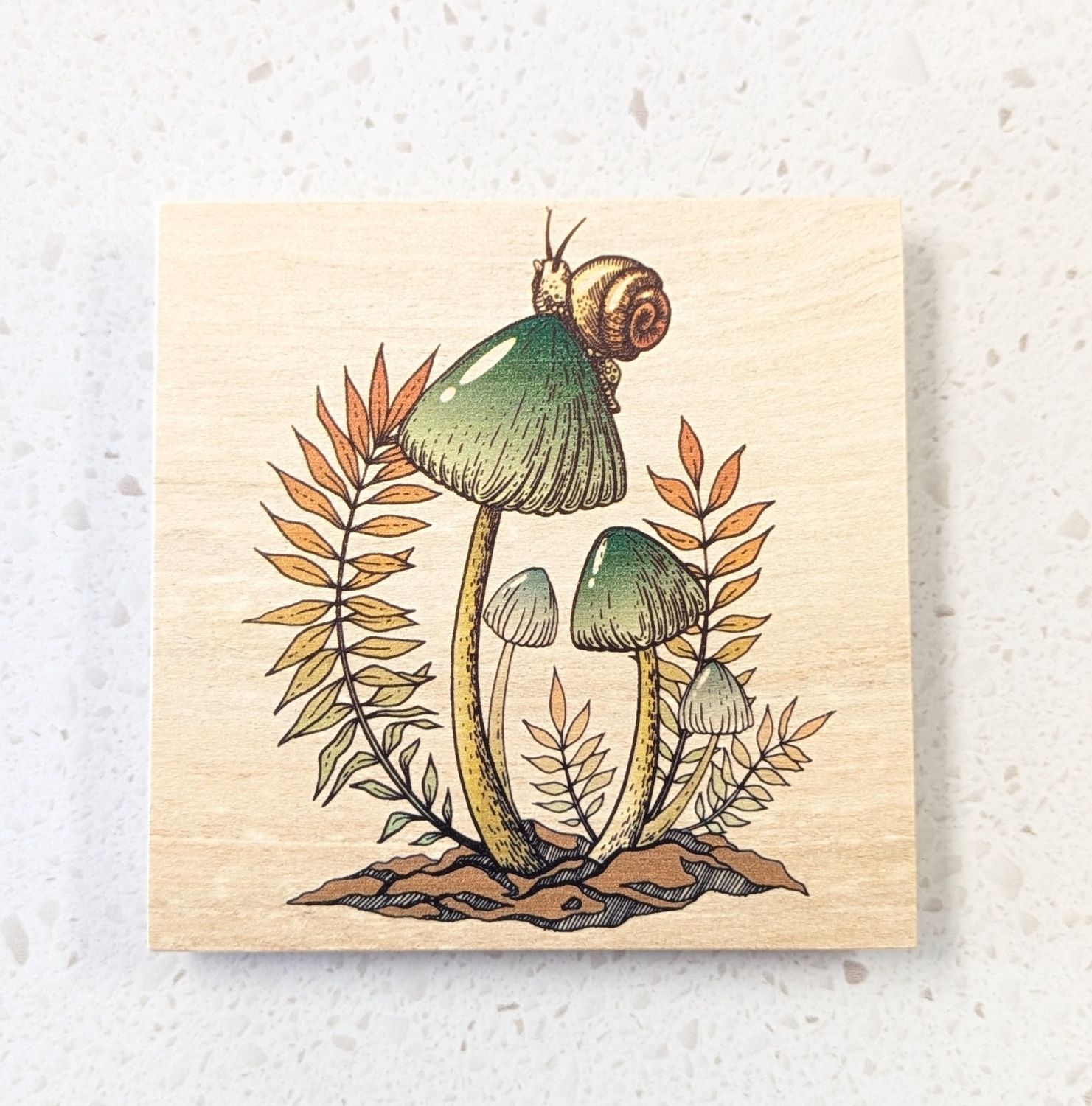 Green Mushroom Wood Coaster