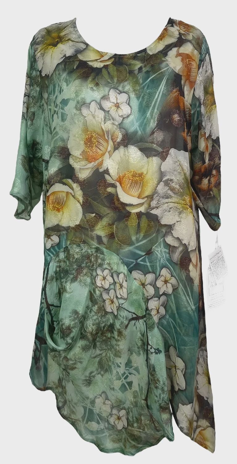 PRG7963 Sheer Avatar Pure Silk Self Pocket Tunic Dress