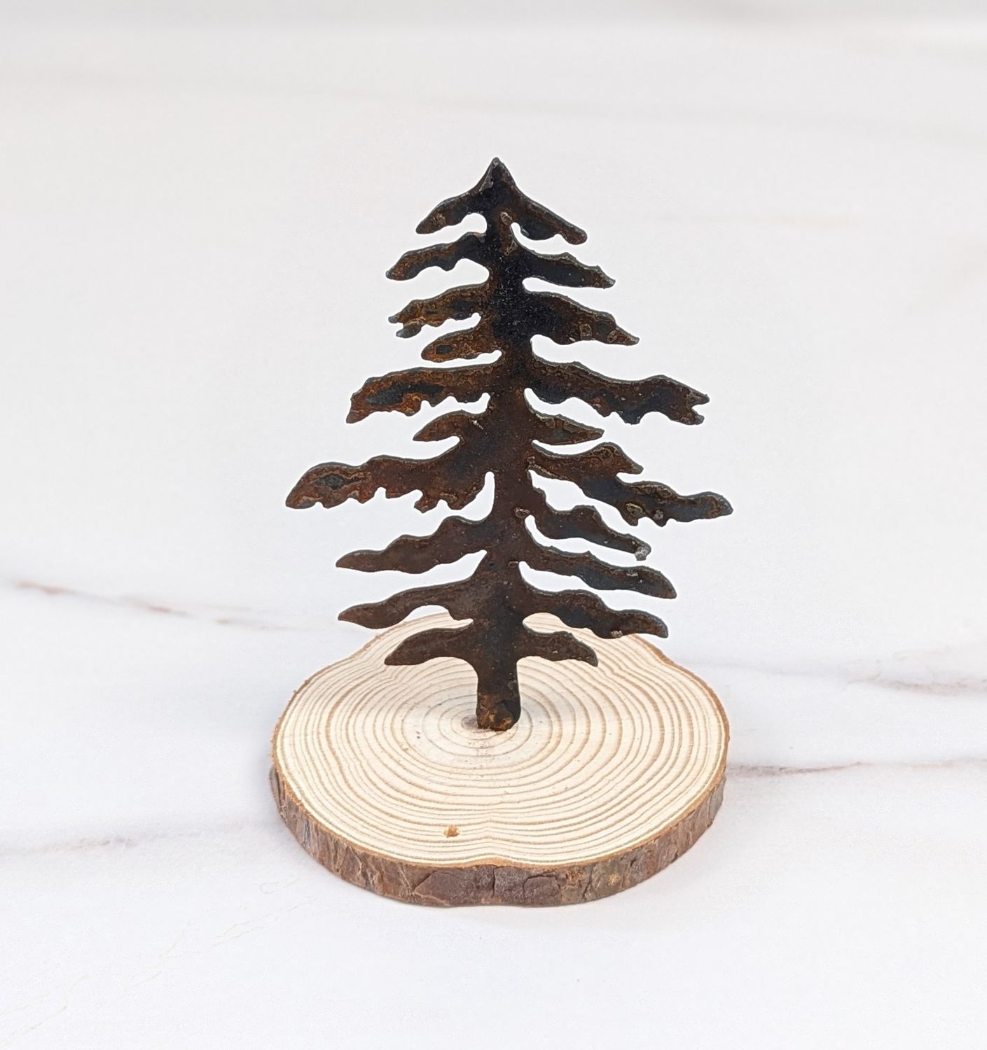 Mini Rusted Metal Tree on Log