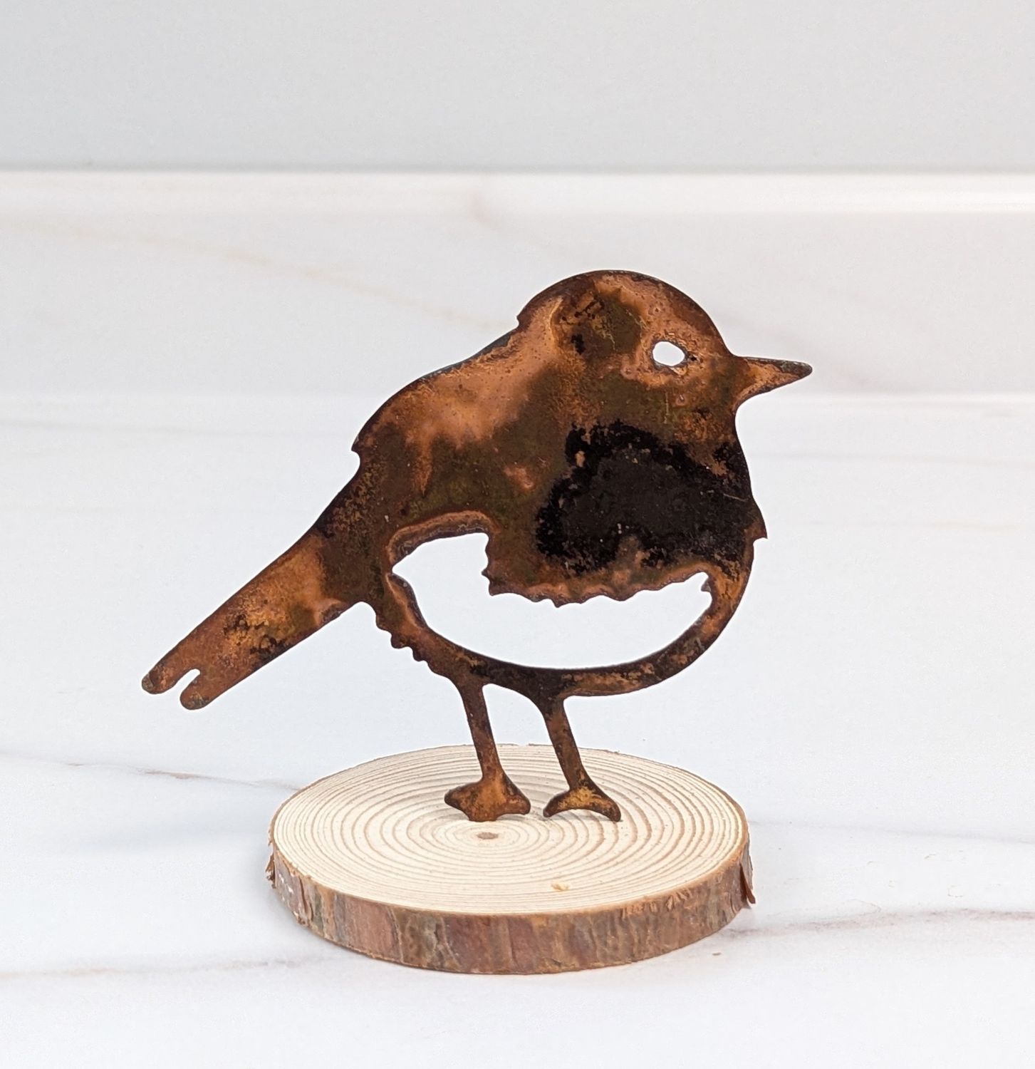 Mini Rusted Metal Winter Bird on Log