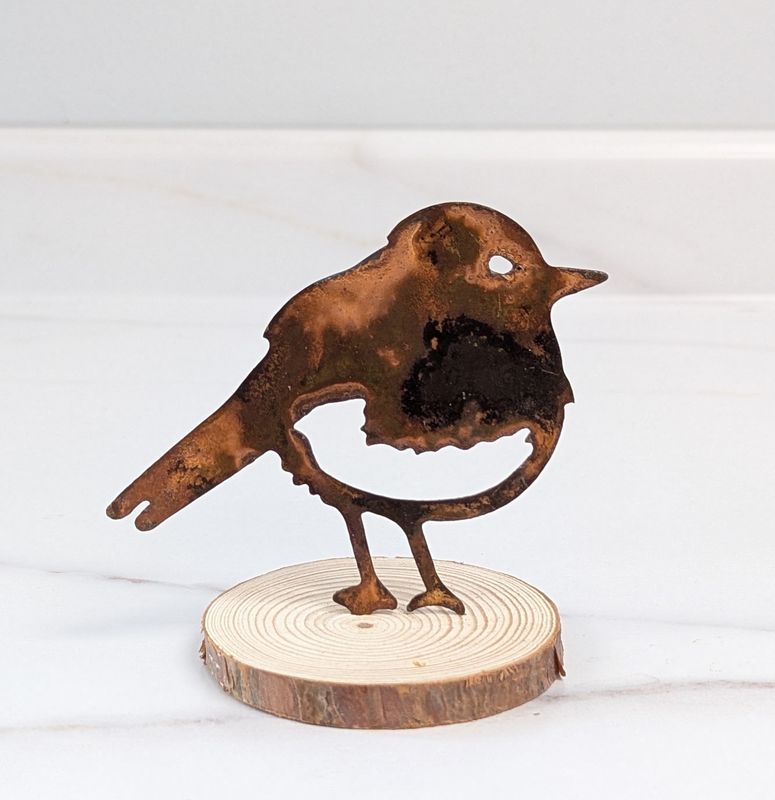 Mini Rusted Metal Winter Bird on Log