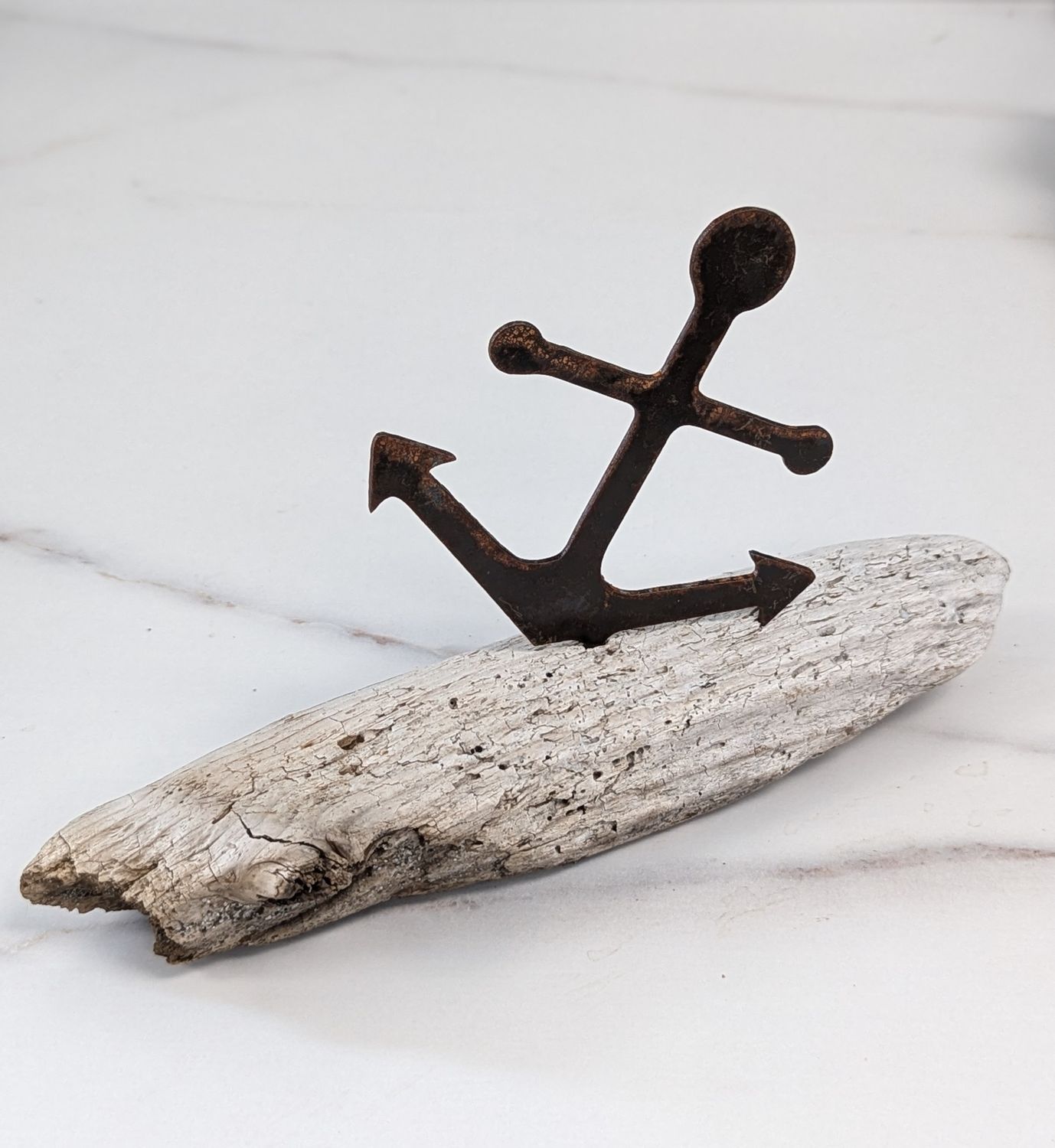 Mini Rusted Metal Anchor on Driftwood