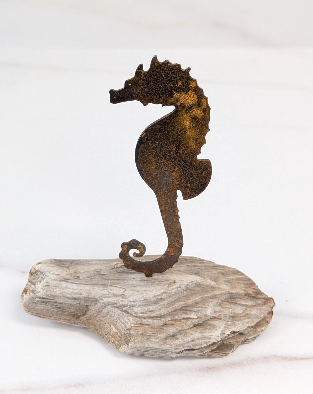 Mini Rusted Metal Seahorse on Driftwood