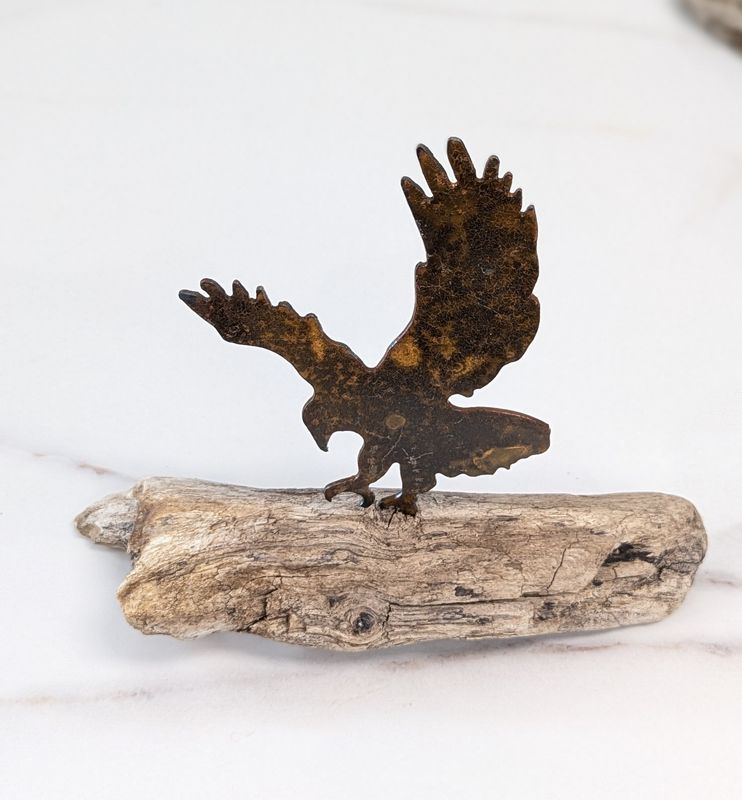 Mini Rusted Eagle on Driftwood