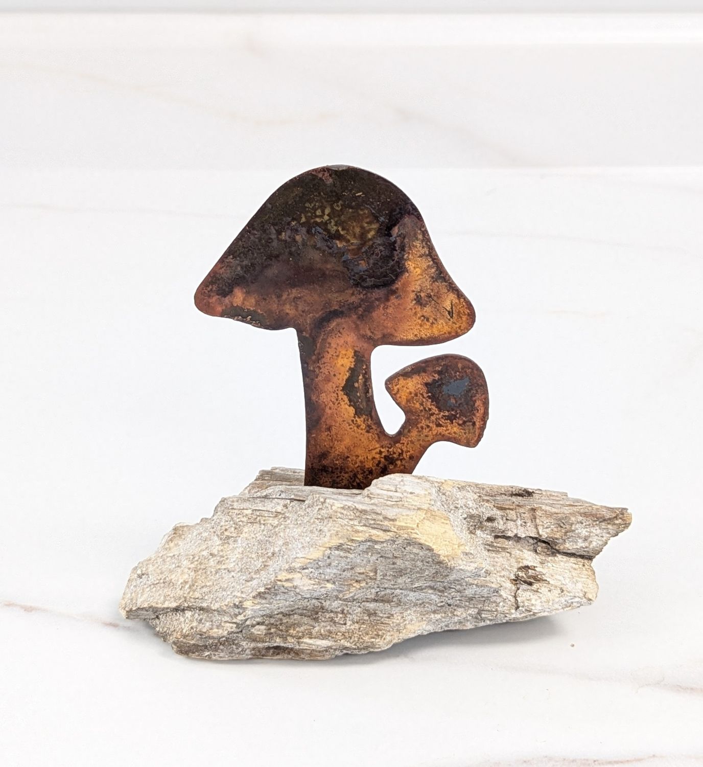 Mini Rusted Metal Mushroom on Driftwood