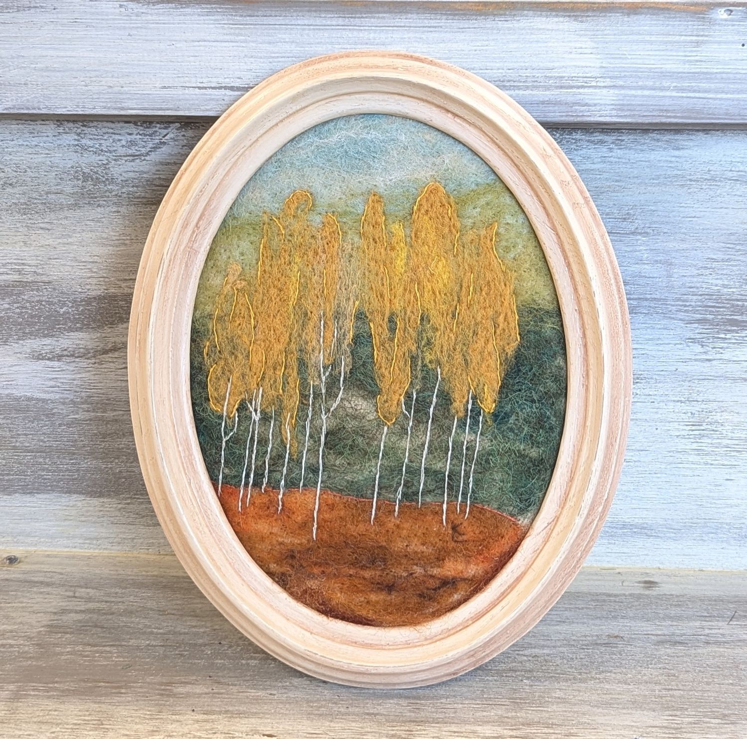 Felted Golden Aspens Oval Frame