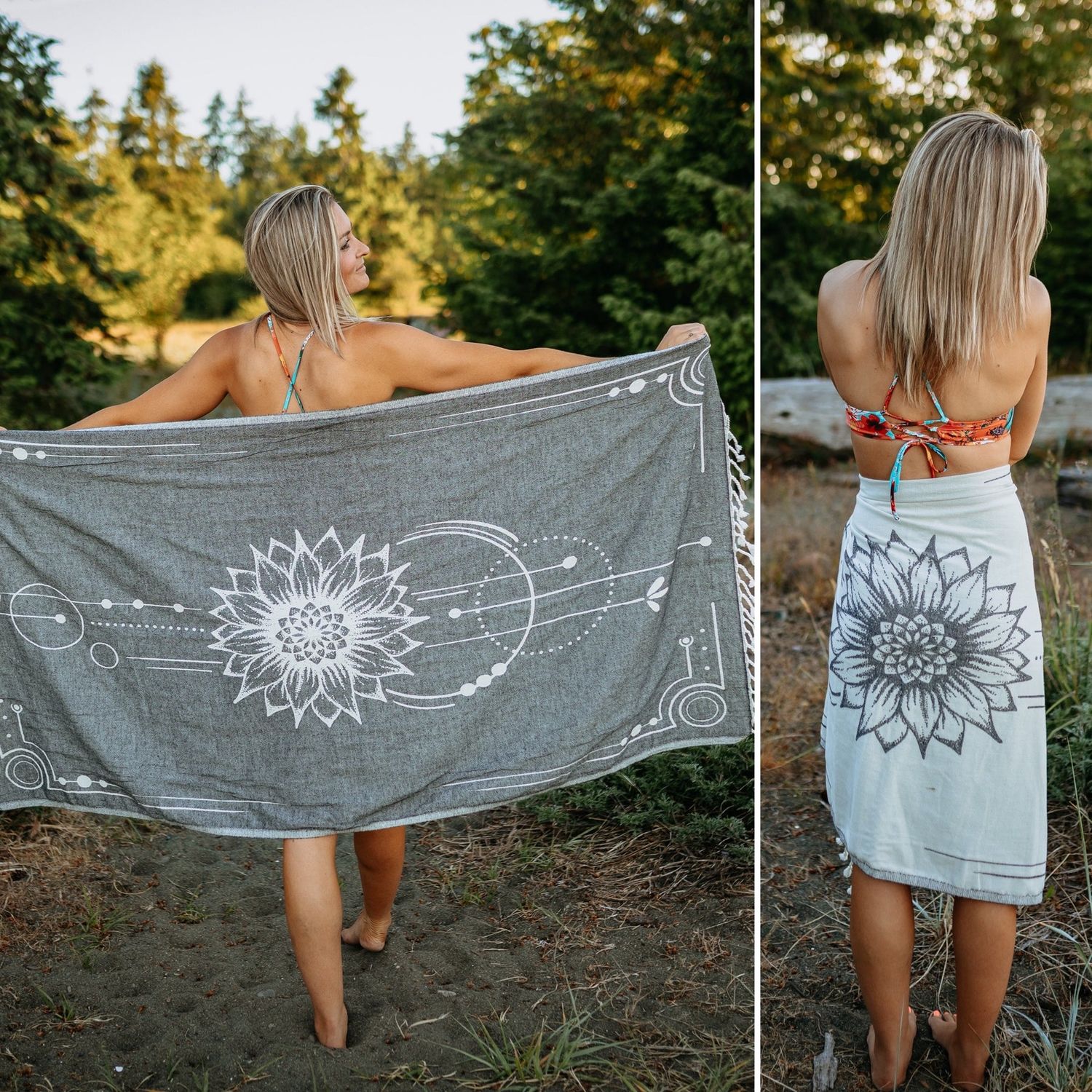 Charcoal Sunflower Fine Line 100% Cotton Turkish Towel