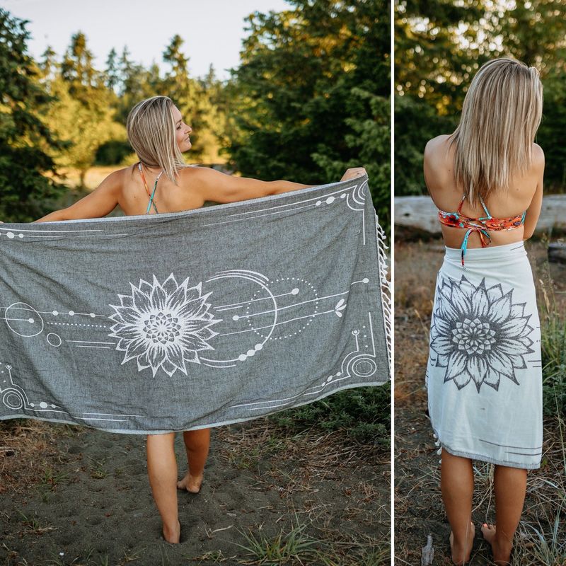 Charcoal Sunflower Fine Line 100% Cotton Turkish Towel