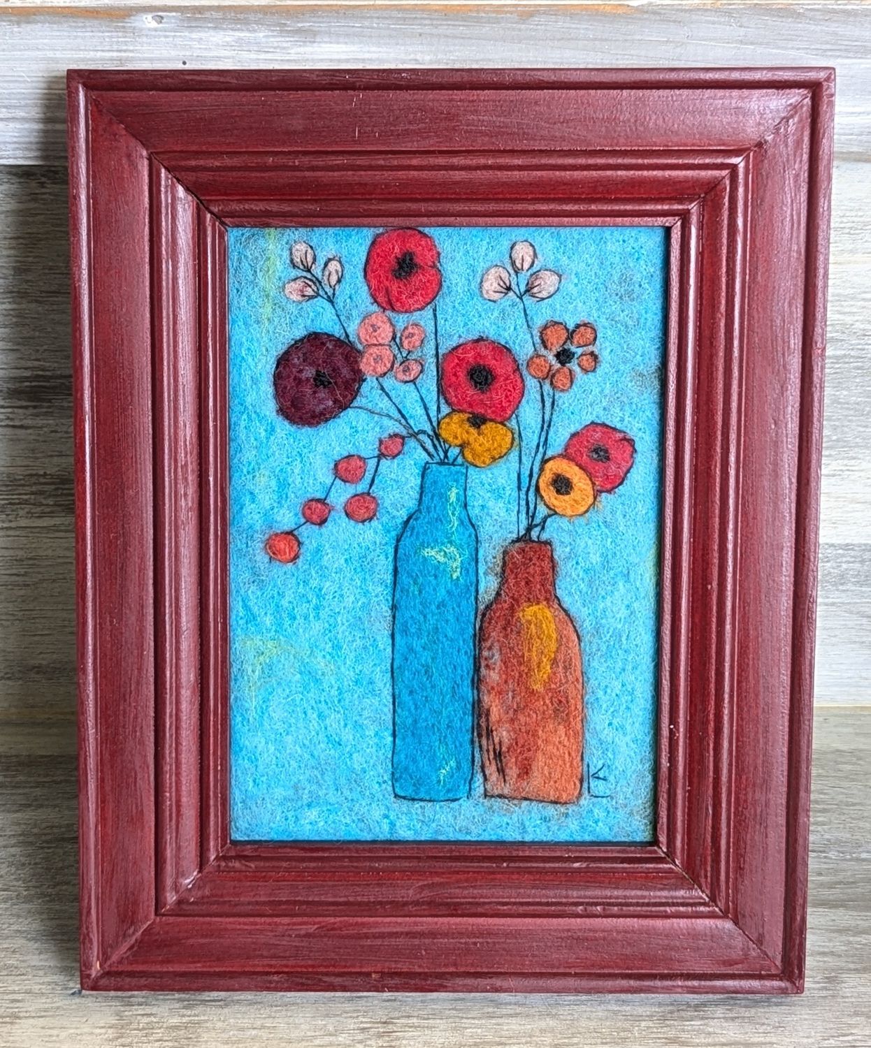 Felted Red Flowers Frame