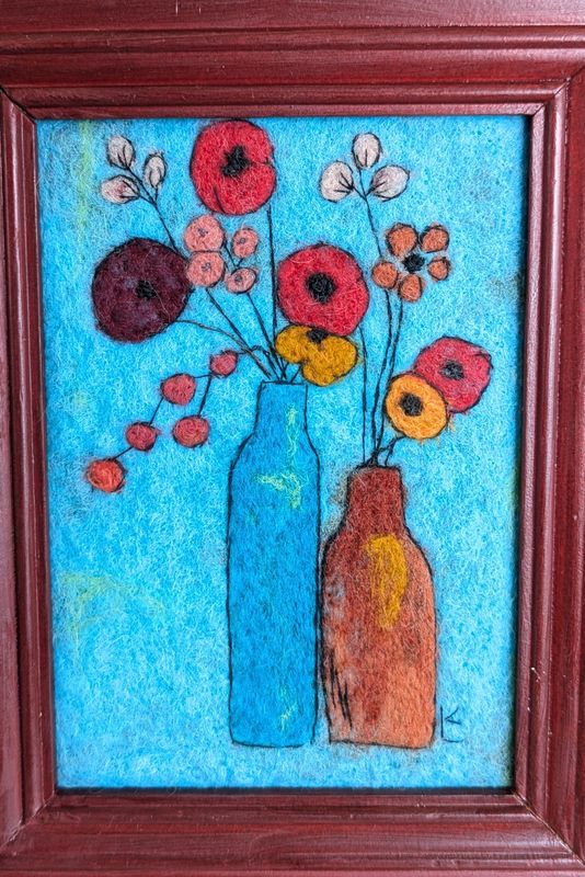 Felted Red Flowers Frame