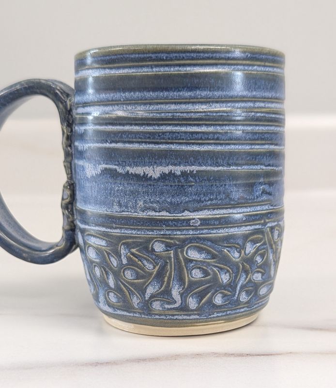 Large Carved Powel River Blue Mug