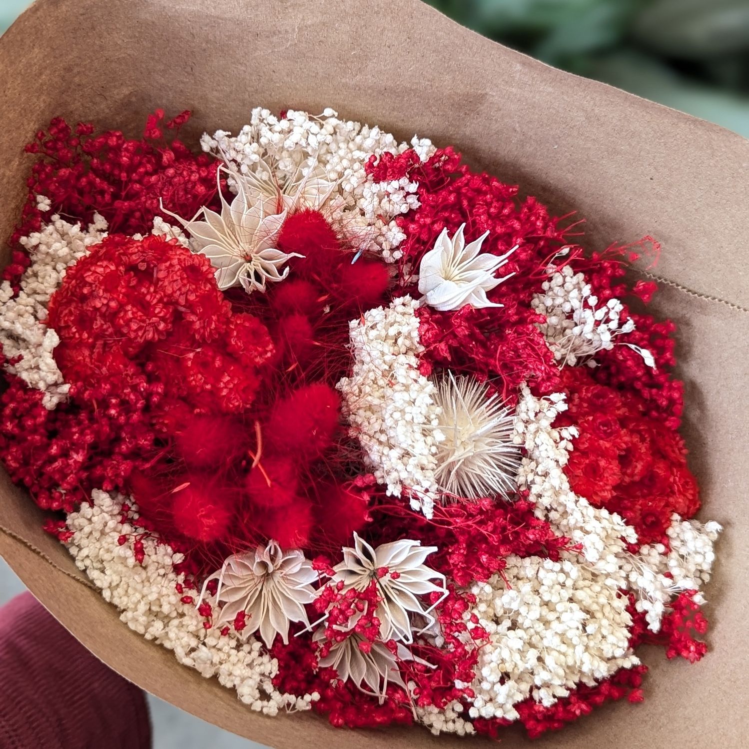 Colourful Preserved Flower Posy, Colour: Red