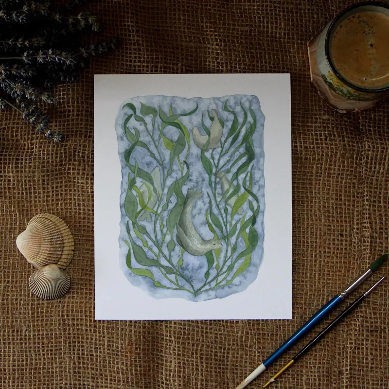 Seal and Kelp 5 x 7 Watercolour Print