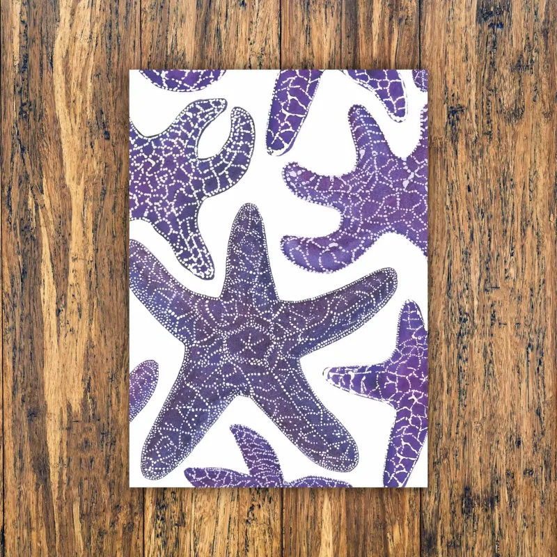 Purple Starfish 5 x 7 Watercolour Print