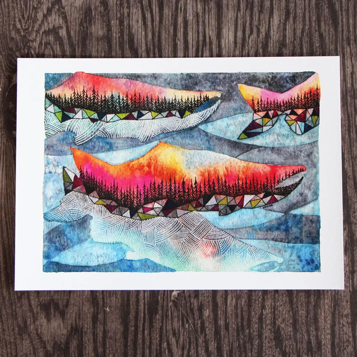 Salmon Run 5 x 7 Watercolour Print