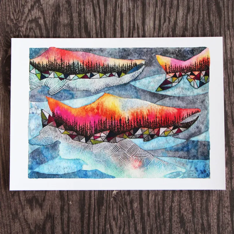 Salmon Run 5 x 7 Watercolour Print