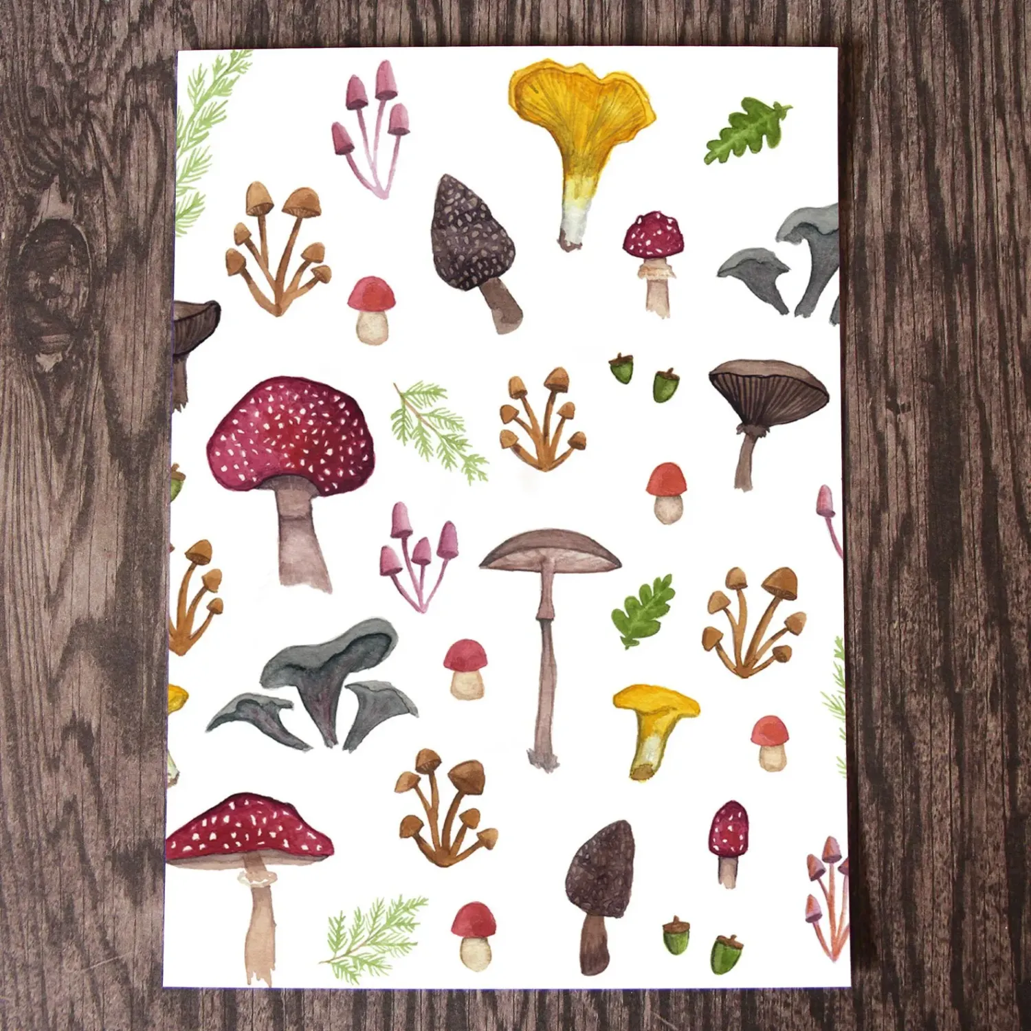Mushroom Pattern 5 x 7 Watercolour Print