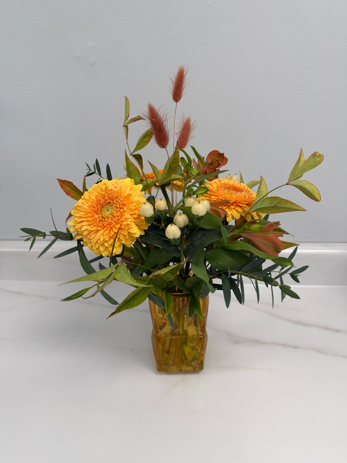 Small Amber Vase Autumn Arrangement