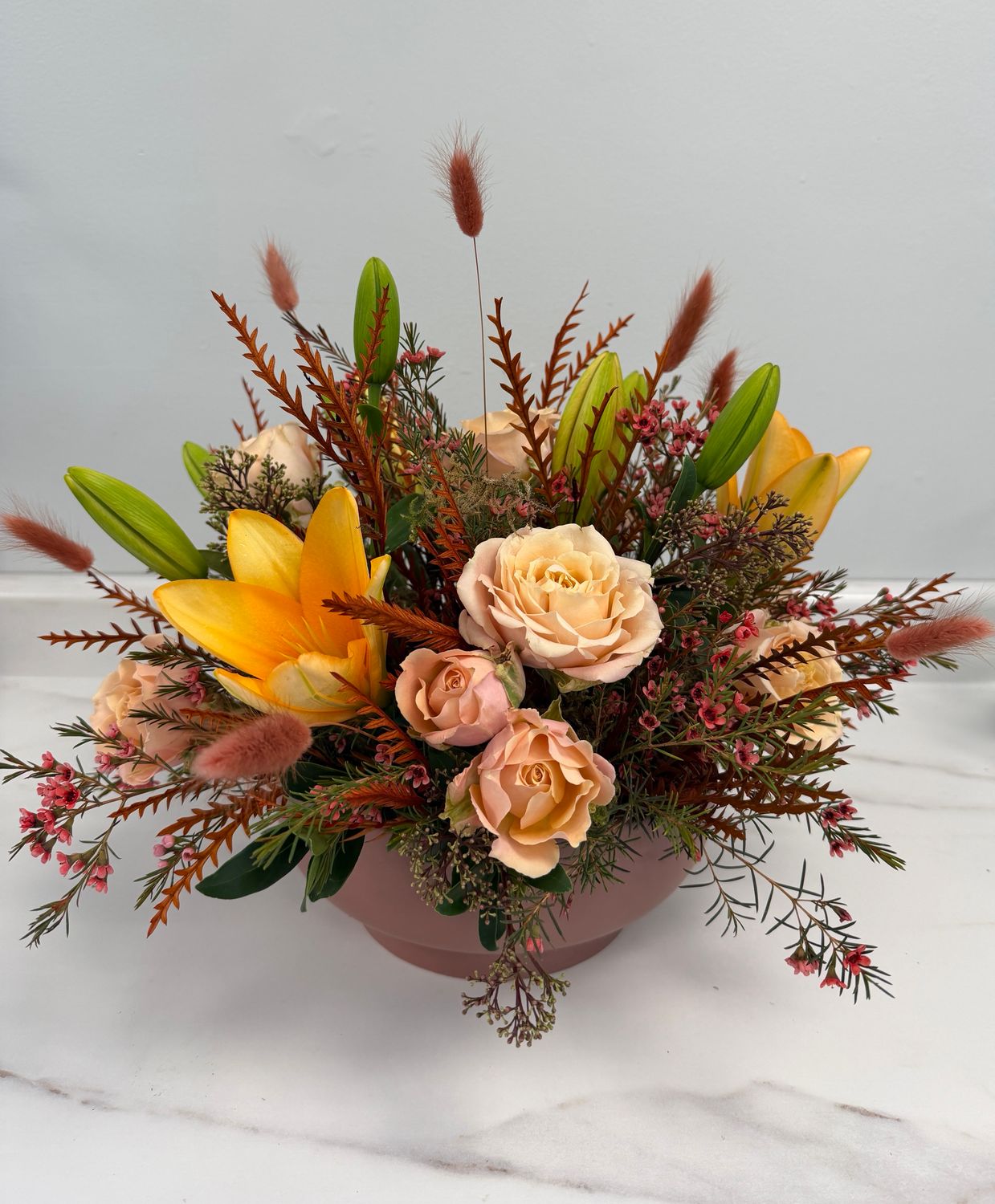 Large Dusty Pink Roses &amp; Lilies Arrangement