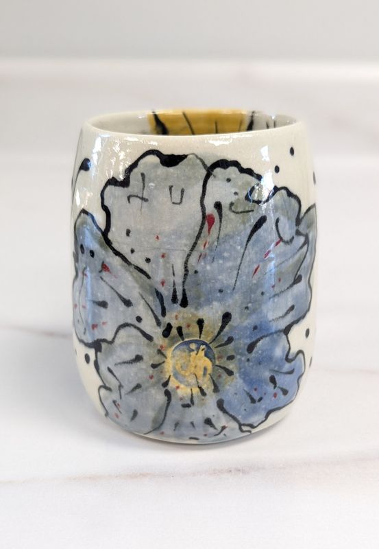 Painted Blue and Orange Floral Mug