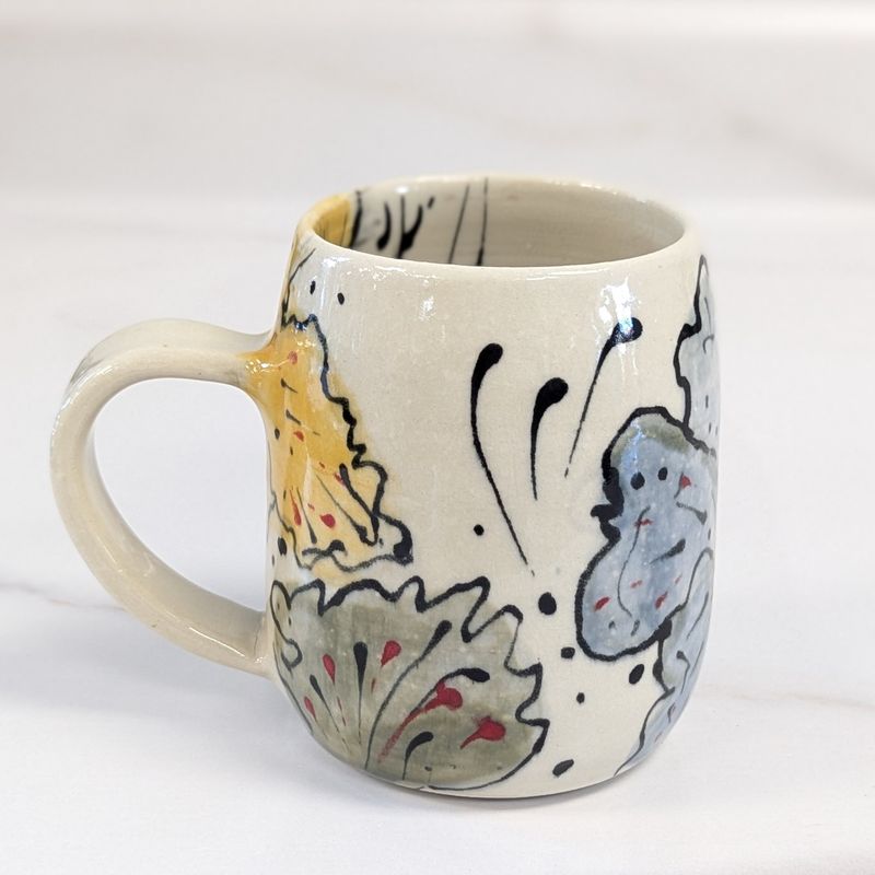 Painted Blue and Orange Floral Mug