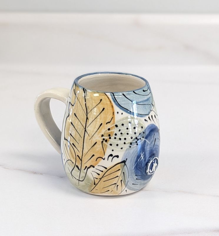 Painted Blue and Orange Foliage Mug