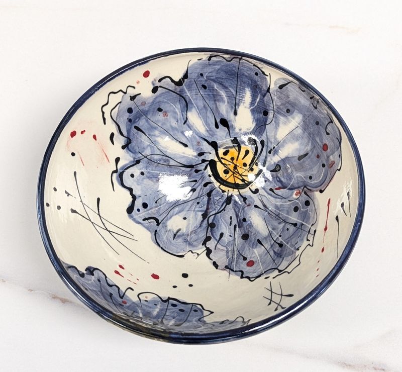 Painted Medium Blue Flower Bowl