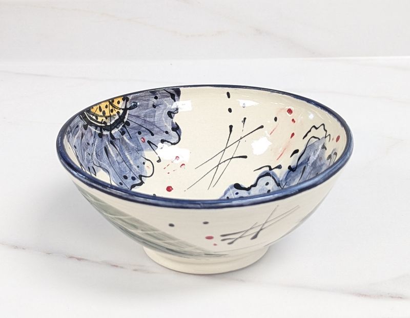Painted Medium Blue Flower Bowl