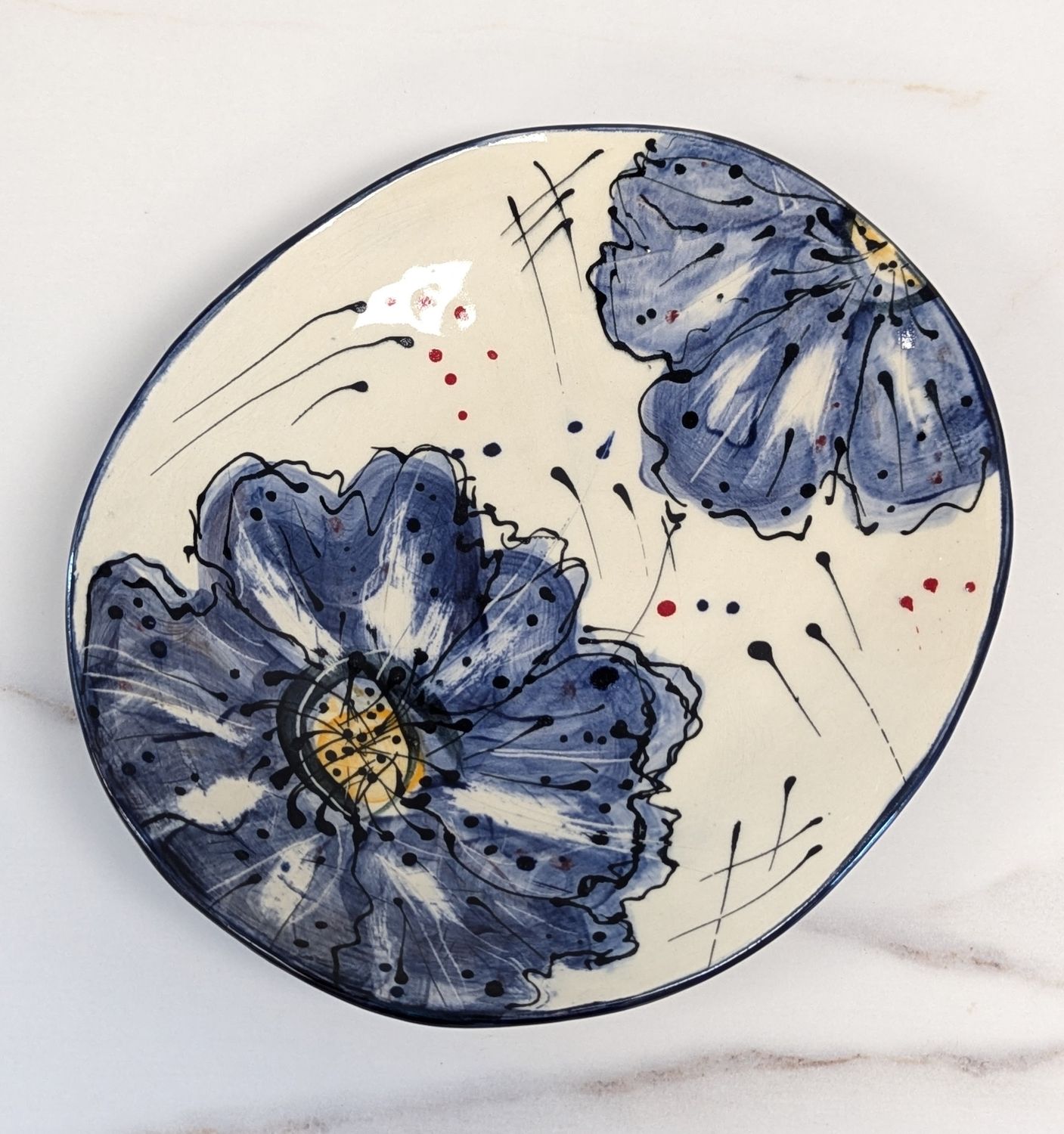 Medium Painted Blue Flower Plate