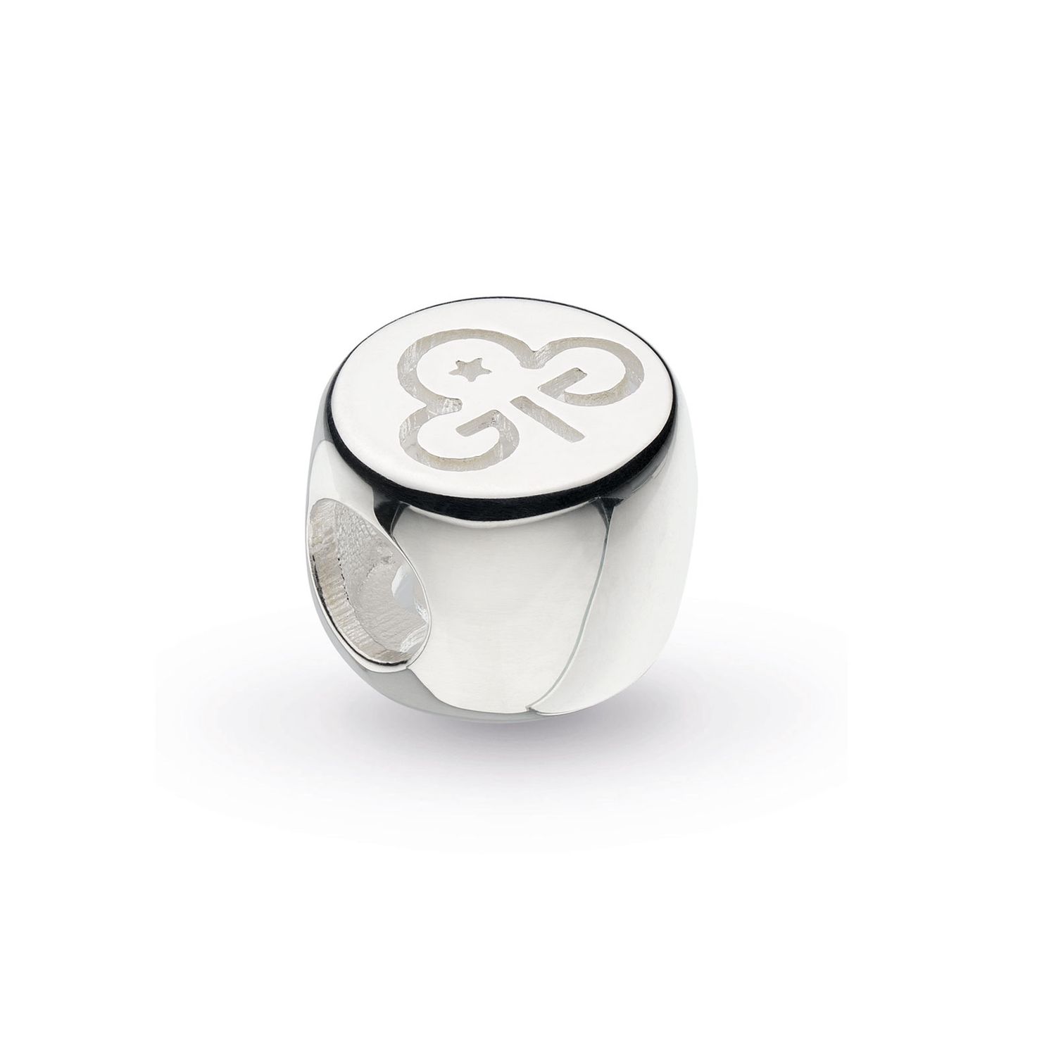 Bead charm - silver with etched trefoil