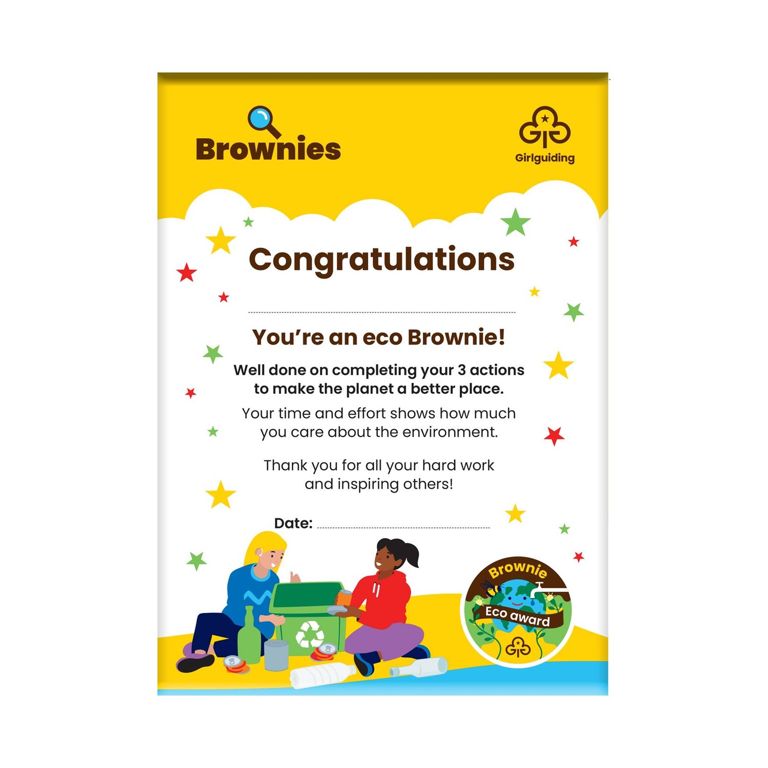 Brownies eco award, Option: Certificate
