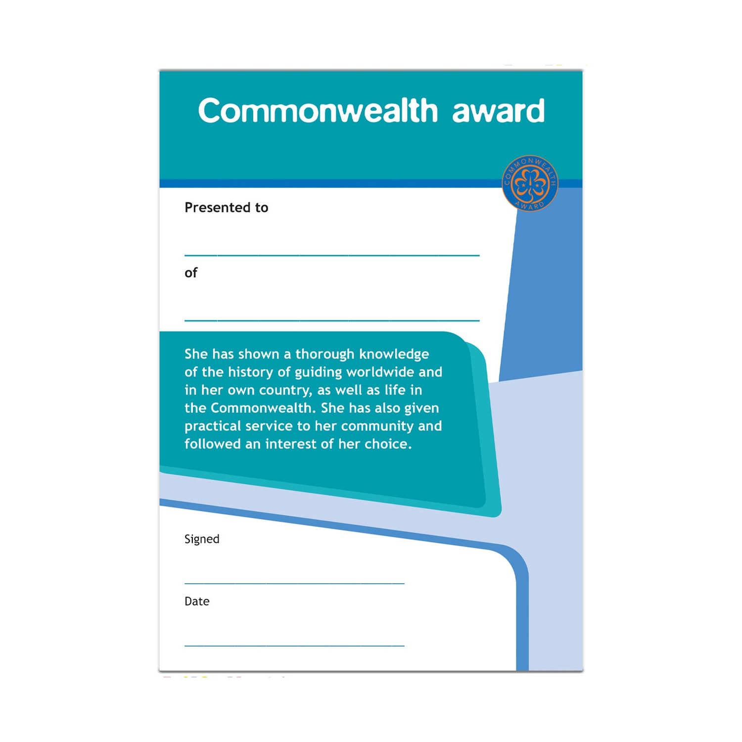 Commonwealth award, Option: Certificate